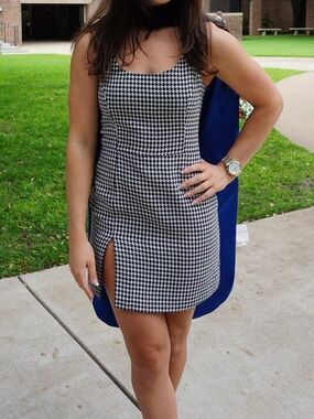 Amanda Uprichard Black and White Houndstooth Mini Dress